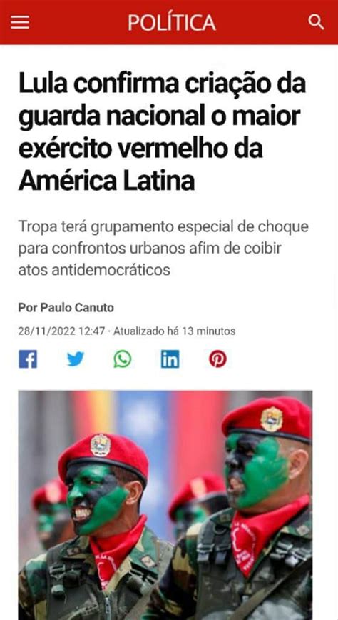 Lula Prometeu Criar A Guarda Nacional O Maior Exército Vermelho Da