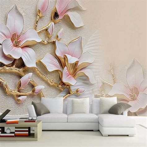 Custom 3d Mural Wallpaper Stereo Relief Magnolia Flower Wall Art