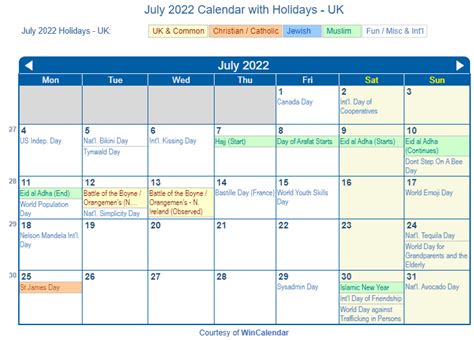 Print Friendly July 2022 Uk Calendar For Printing