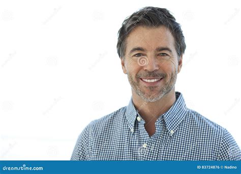 Portrait Of A Handsome Man Isolated On White Smiling Stock Photo