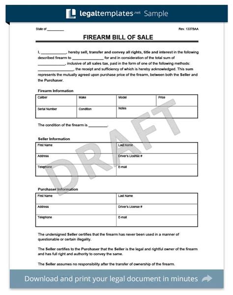 Create A Firearm Bill Of Sale Form Legal Templates
