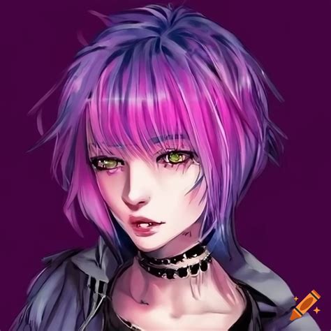 Anime Punk Girl With Pink And Purple Hair On Craiyon