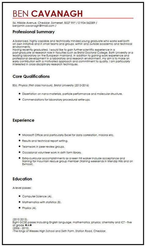Use our free examples for any position, job title, or industry. Cv Sample For Graduate School - CV Example for Graduate ...