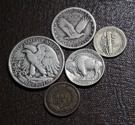 Old U.S. Coins Silver 5-Coin Set - Original Skin Coins