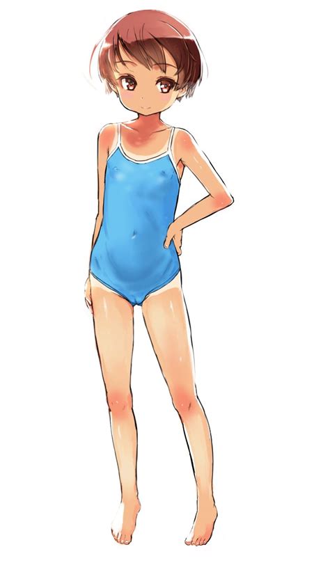 Sasahara Yuuki Original Highres 1girl Barefoot Blue One Piece