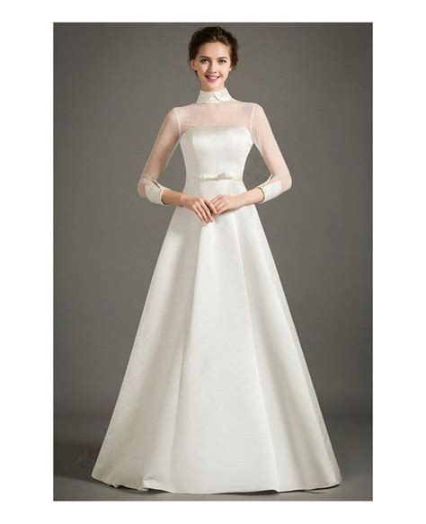 Look for unexpected details like a low back, slim straps, or high slits to make it feel more. Modest A-Line High-neck Floor-length Satin Wedding Dress ...