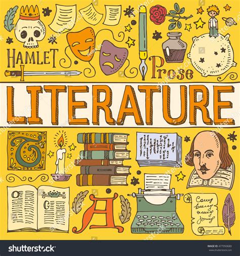 Literature Hand Drawn Colorful Vector Poster With Doodle Icons Images