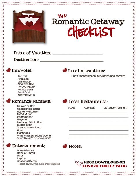 Romantic Getaway Checklist Im Crossing My Fingers Ill Need This Someday Married My Best Friend