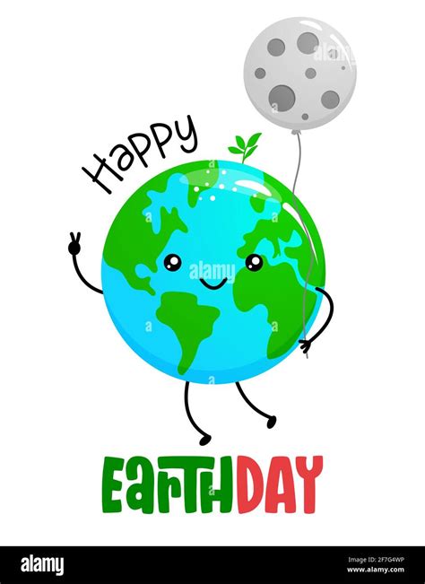 Feliz Día De La Tierra Planeta Tierra Kawaii Dibujo Con Globo De La