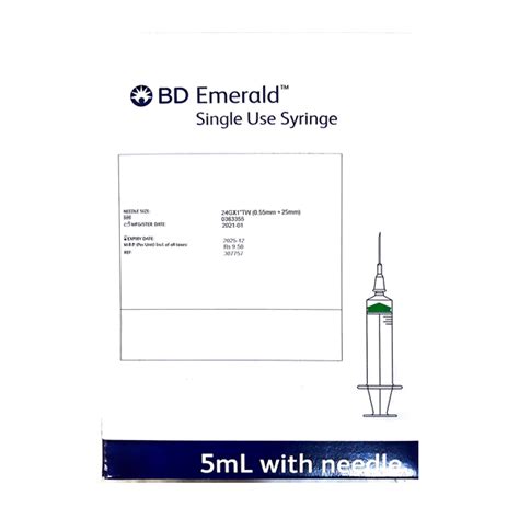 Buy Bd Emerald Single Use Syringe 5 Ml With Needle 24g 1s Online At