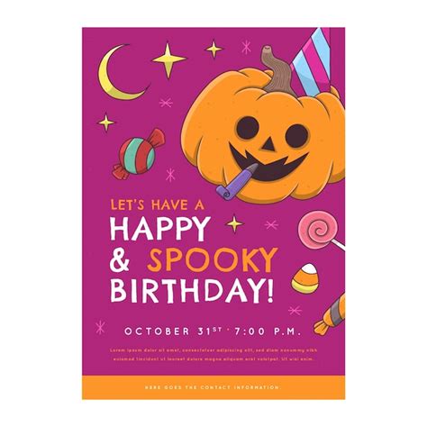 Free Vector Hand Drawn Halloween Birthday Invitation Template