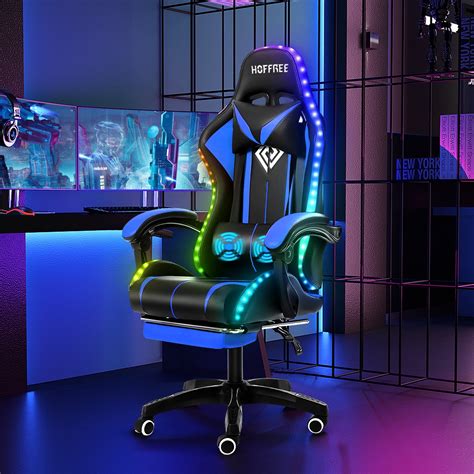 Hoffree Gaming Chair With Massage Office Chair Ergonomic Gamer Chair With Rgb Led Light