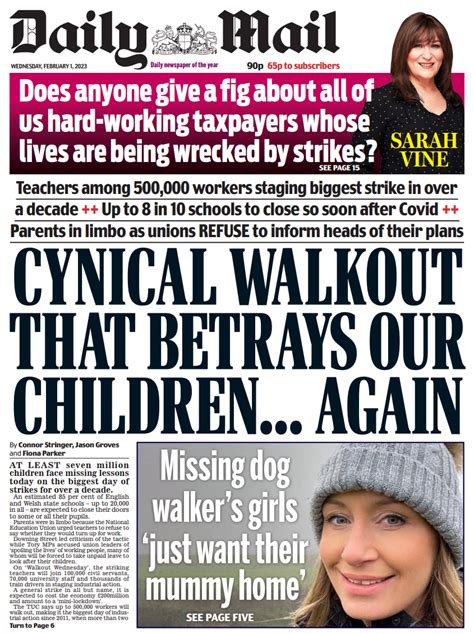 daily mail front page 1st of february 2023 tomorrow s papers today