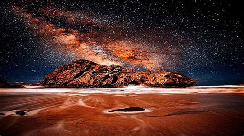 Hd Wallpaper Desert Night Rocks Stars Night Sky