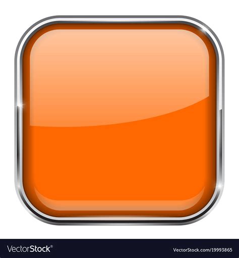 Orange Square Button Shiny 3d Icon With Metal Vector Image
