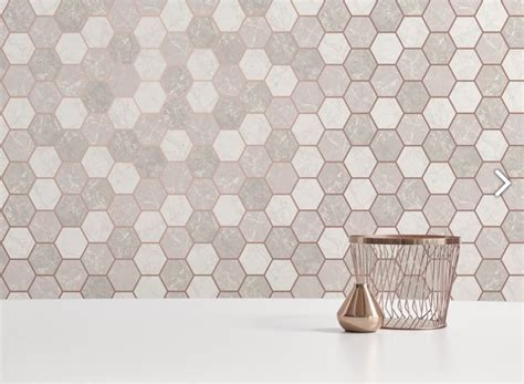 Hexagon Geometric Marble Wallpaper Kitchen Silver Rose