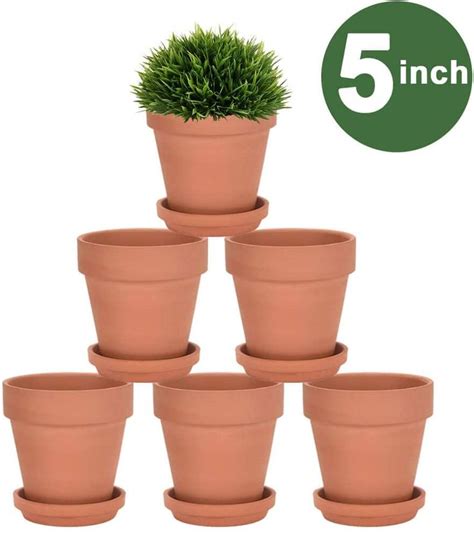Riseuvo 5 Inch Terra Cotta Pots With Saucer 6 Pack Clay Flower Pots
