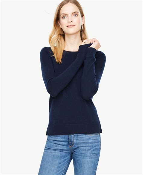 Lyst Ann Taylor Cashmere Crew Neck Sweater In Blue