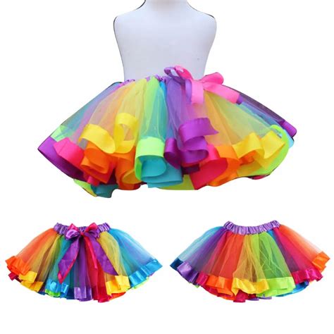 Summer Girls Baby Kids Rainbow Tutu Skirts Colorful Mesh Pettiskirt