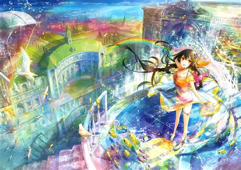Wallpaper Painting Anime Girls Original Characters Rainbows