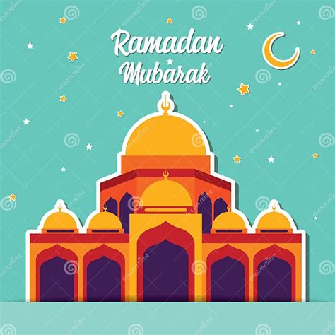 Ramadan Mubarak Greeting Card Design With Mosque Vector Illustration