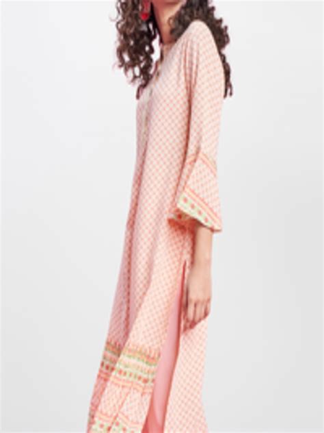 Buy Global Desi Women Off White And Pink Printed Bell Sleeves Kurta Kurtas For Women 14270614