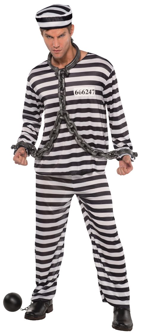 Jailbird Convict Mens Fancy Dress Prisoner Uniform Cops And Robbers