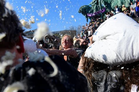 Photos Pillow Fight Feathers Fly Around The Globe