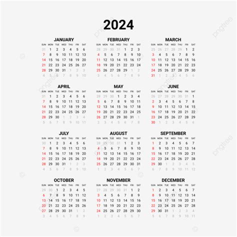 Calendrier Minimaliste 2024 Png Calendrier 2024 Calendrier Simple