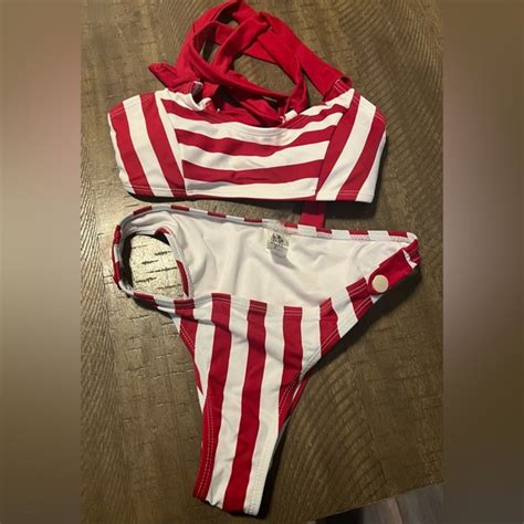Cupshe Swim Cupshe Red And White Stripe Buttoned Bikini Poshmark