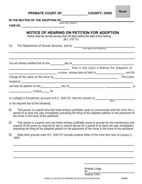Notice Of Hearing On Petition For Adoption