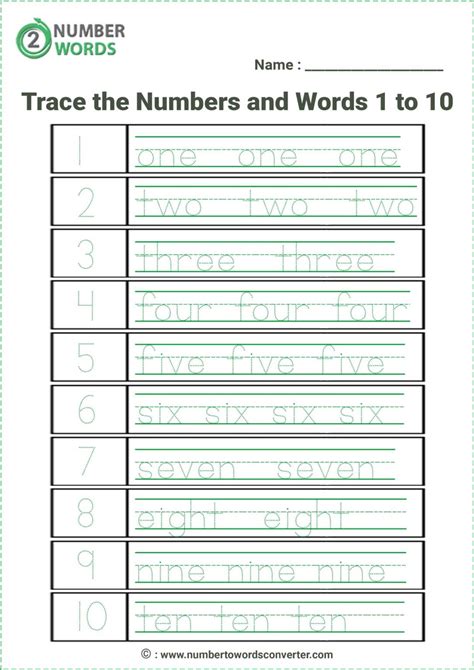 Numbers The Numbers Worksheet Tracing Numbers 1 10 Worksheet Words
