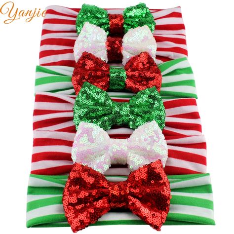 12pcslot Christmas Headband 4 Cute Sequin Bow Headband For Girls And