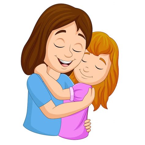 Madre Feliz De Dibujos Animados Abrazando A Su Hijo Vector Premium