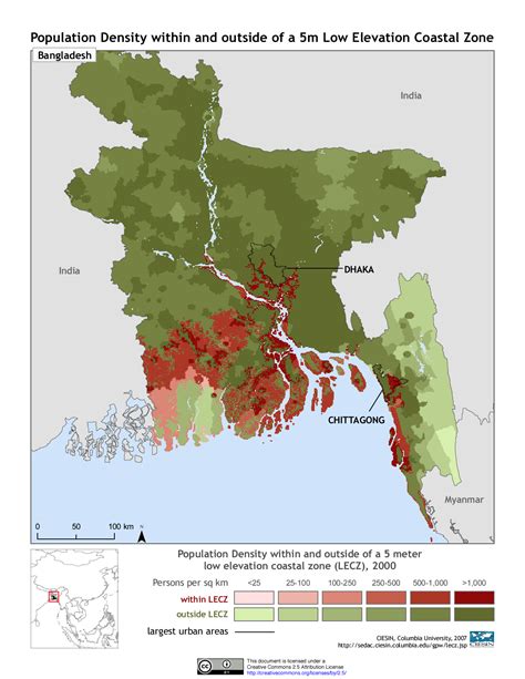 Bangladesh 5m LECZ And Population Density Map Bandladesh Mappery