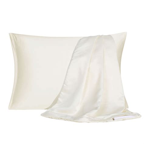 Satin Pillowcase With Zipper King Size Set Of 2 Silky Sateen Pillow Cases Covers Pearl White