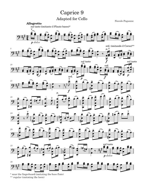 24 Caprices For Solo Violin Op1 Niccolò Paganini Caprice 9 Cello