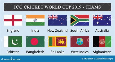 Icc Cricket World Cup 2019 Teams Stock Vector Illustration Of