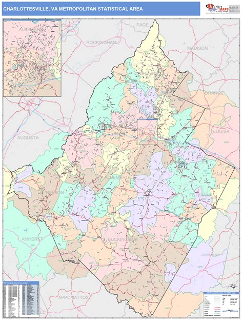 Charlottesville Va Metro Area Wall Map Color Cast Style By Marketmaps