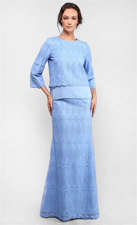 The Full Lace Kedah Kurung In Sky Blue Fashionvalet