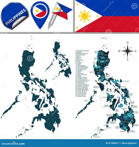 Mapa De Filipinas Con Regiones Nombradas Ilustración Del Vector
