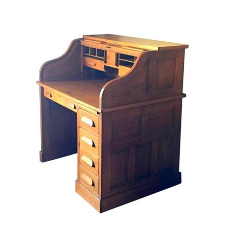 Small Roll Top Desk Antique Solid Wood Ladies Office By Nachokitty