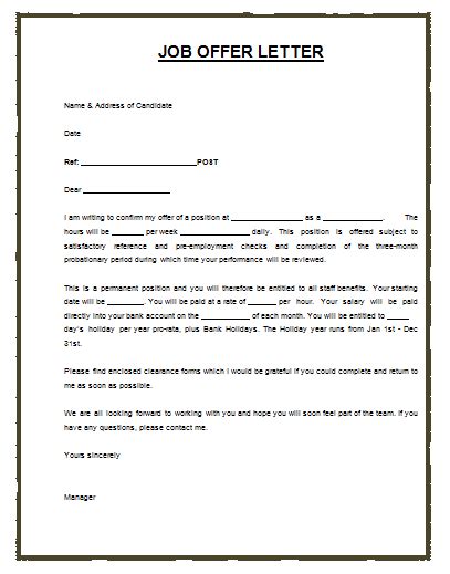 Much Like The Job Or Employment Agreement A Job Offer Letter Template