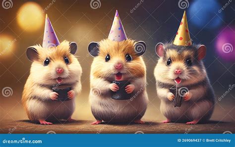 Party Hamster Hamsters Wearing Hats Celebrating Royalty Free Stock