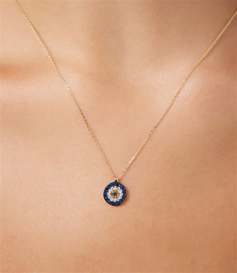 K Solid Yellow Gold Evil Eye Necklace Dainty Evil Eye Necklace Good