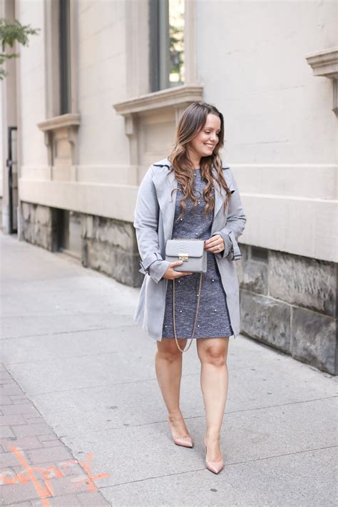 Fall Outfits Knit Dress Trench Coat Nude Pumps Grey Bag A Side Of Style