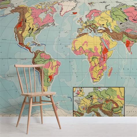 Structural Elements Map Square Wall Murals World Map Mural Map Wall