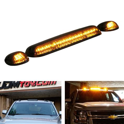 Ijdmtoy 3pcs Black Smoked Led Cab Roof Top Marker Running Lamps With