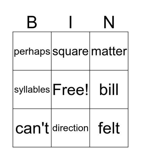 Grade 6 Sight Words 1 Bingo Card