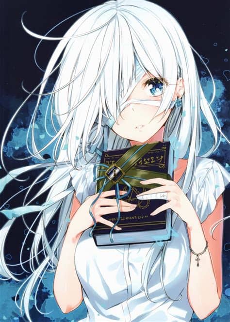 Often anime girls don't have purely white hair. Wallpaper Anime Girl, Bandage, White Hair, Blue Eye, Book ...